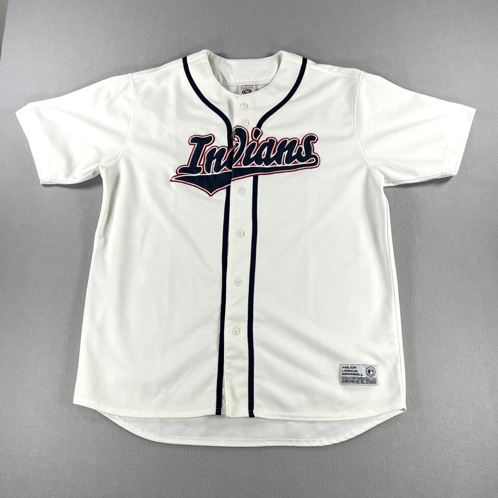 Vintage Y2K MLB True Fan Cleveland Indians White Baseball Jersey Mens Size XL